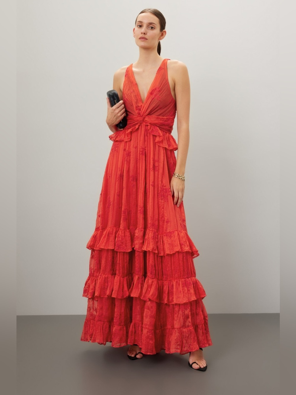 Sabina Musayev red tiered maxi dress size small